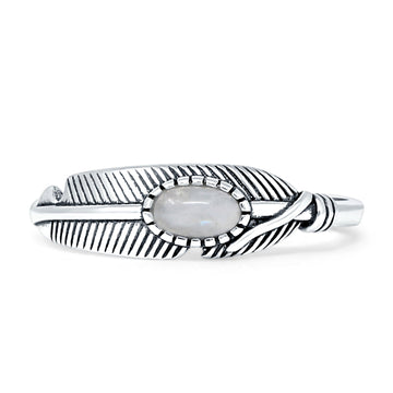 Oval Moonstone Feather Rings 5.4mm Oxidized 925 Sterling Silver Wholesale